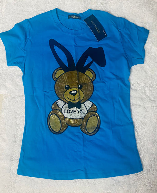 Camiseta azul de algodón Licrado