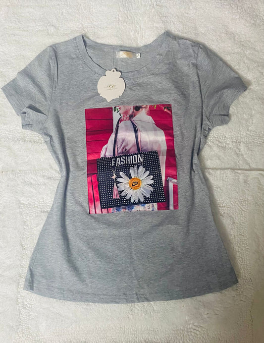 Camiseta gris  de algodón Licrado